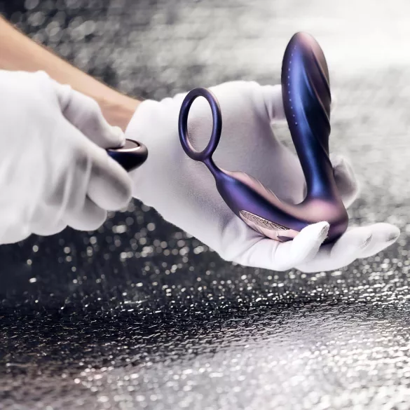 Hueman Black Hole - anale vibrator met afstandsbediening en penisring - paars