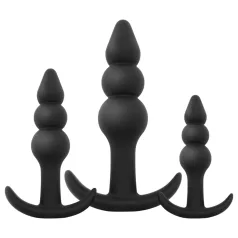EasyToys - anaal plug set - 3-delig - zwart - met kralen