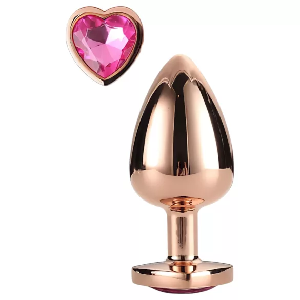Gleaming Love - aluminium buttplug met hartvormige steen - roze goud