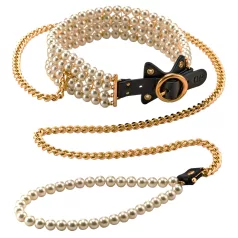 Allure - choker met parels en halsband - zwart