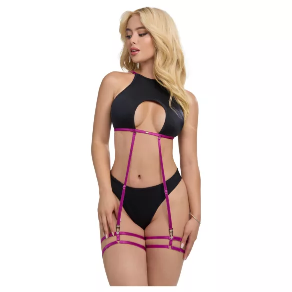 Zôf Zara - top met uitsparingen en string met jarretelbandjes (zwart)
