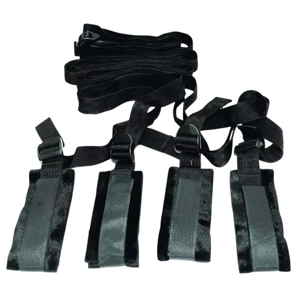 S&M - bondage set voor bed - verstelbare riemen - zwart