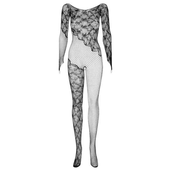Obsessive F210 - lingerie catsuit - rozenmotief - zwart - S-L