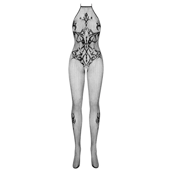 Obsessive - catsuit met patroon - halternek - netstof - zwart - S-L
