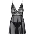 Obsessive Idillia - babydoll, kanten nachtjurk en string (zwart) - L/XL