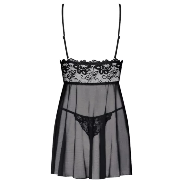 Obsessive Idillia - babydoll, kanten nachtjurk en string (zwart) - L/XL