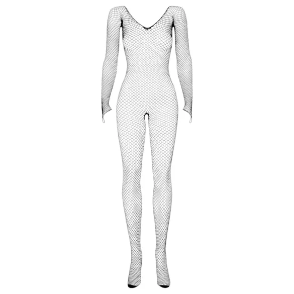 Obsessive - open net catsuit met lange mouwen - zwart - S/L