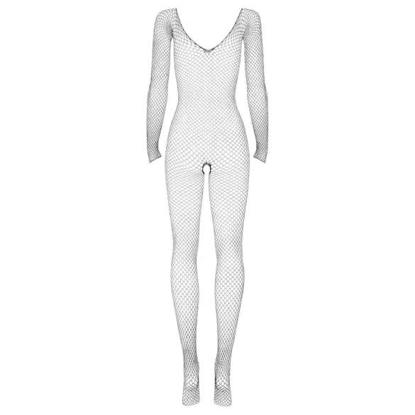Obsessive - open net catsuit met lange mouwen - zwart - S/L