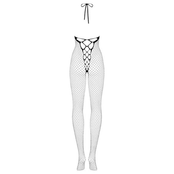 Obsessive - open kruis catsuit - halternek netstof - zwart (S-L)