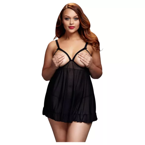 BACI - babydoll grote maten - open en stippen - zwart XL-XXL