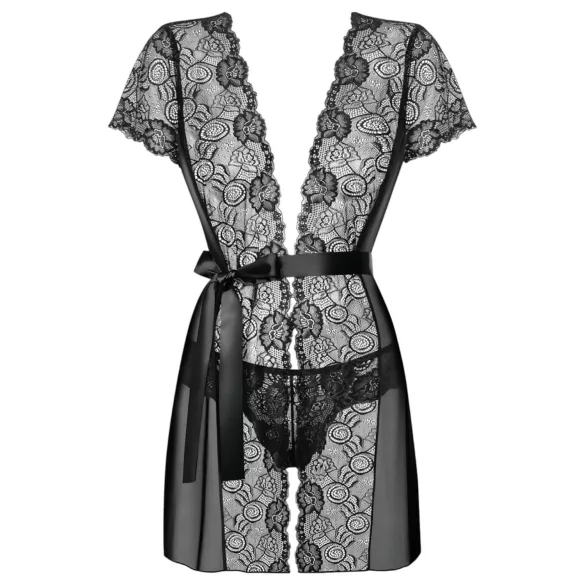 Obsessive - kanten kimono met string - zwart