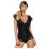 Obsessive Moketta - kanten ruches, gestreept body (zwart) - L/XL