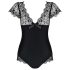 Obsessive Moketta - kanten ruches, gestreept body (zwart) - L/XL