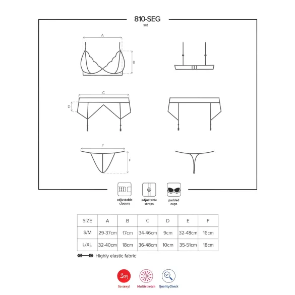 Obsessive - lingerie set - kant, 2-delig - wit - L/XL