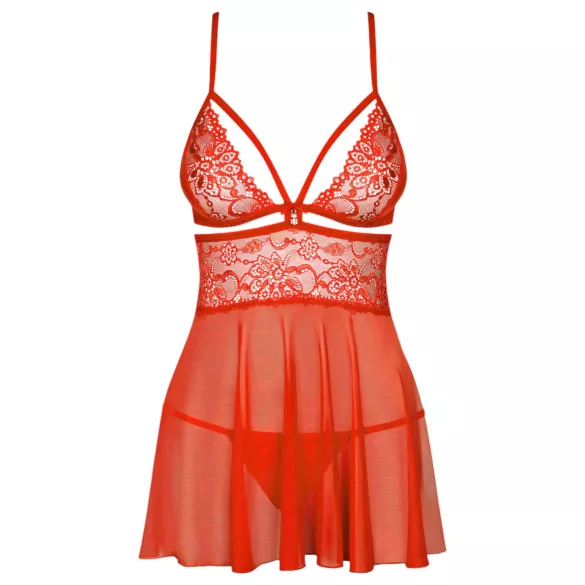 Obsessive - Babydoll set met kant en string - rood