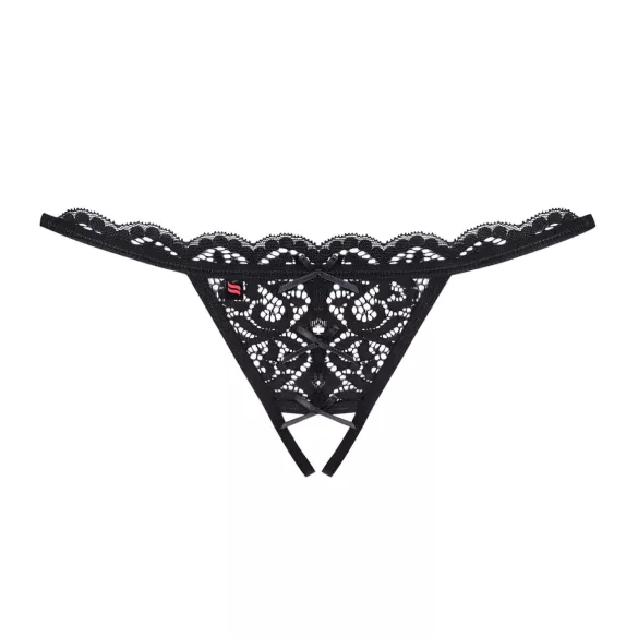 Obsessive - open string met strikje - kant - zwart
