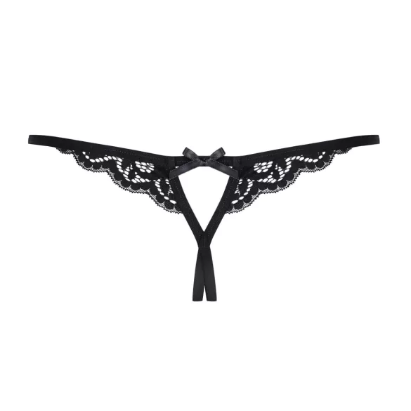 Obsessive - open string met strikje - kant - zwart