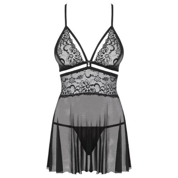 Obsessive - babydoll set - doorzichtig kant - zwart