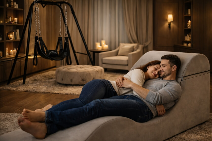 Speelkamer voor volwassenen met seksmeubels en BDSM-accessoires - Desirel.be Seksshop